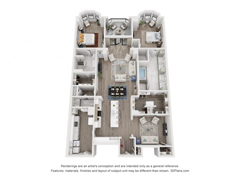 Floor plan for 2 beds, 2.5 baths, 2293 sqft